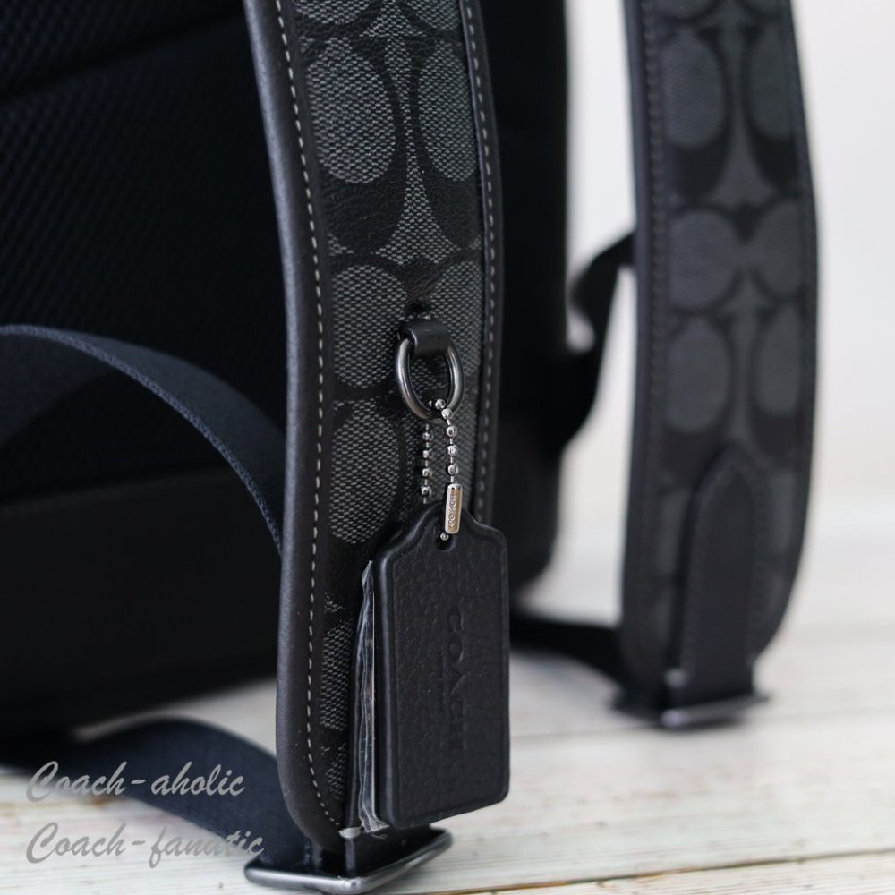 NWT Coach C9864 Sullivan Backpack In Signature Canvas Black/Charcoal - Picture 7 of 13